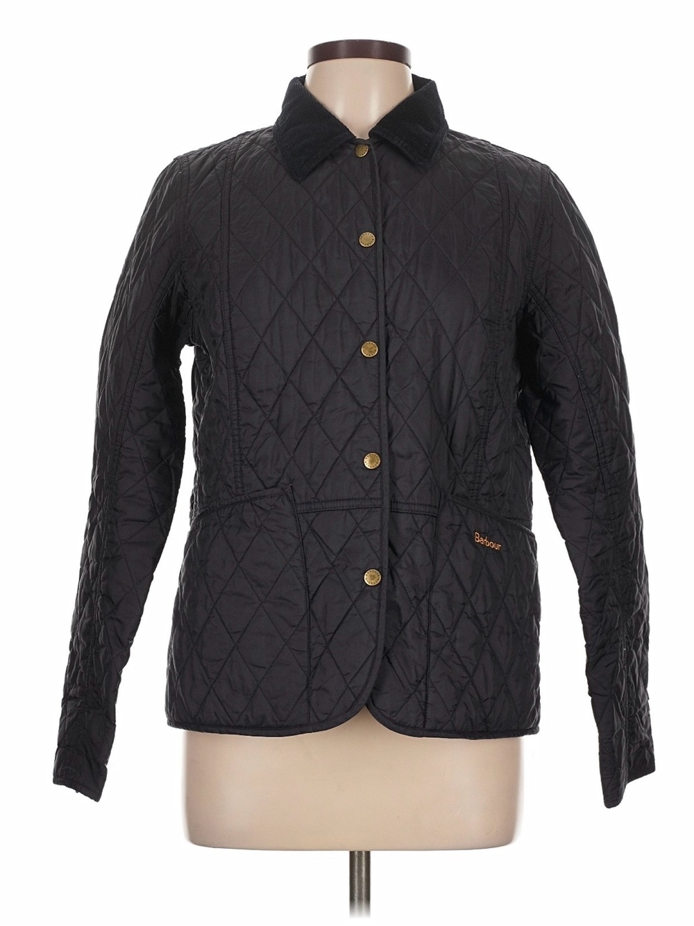 Barbour Annandale Black Diamond-Quilt Utility Jacket with Cord Collar